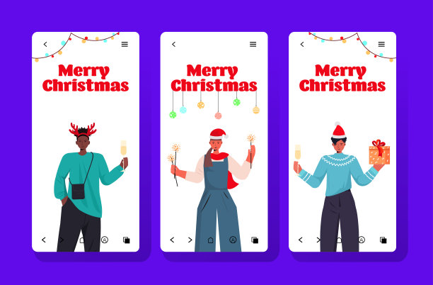 集混合种族的人在圣诞老人的帽子庆祝新年圣诞假期智能手机屏幕收集图片下载