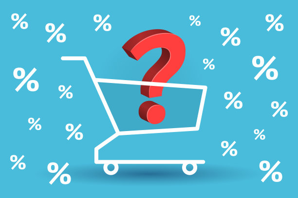 购物车里的红色问号和百分比标志图片下载