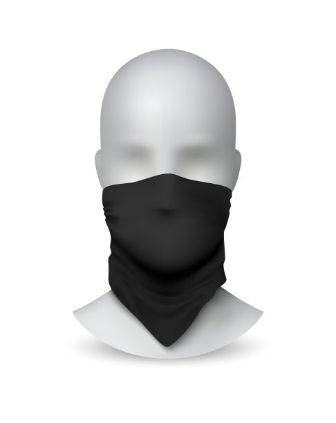 白色人体模型上的黑色浅黄色。逼真的纺织品围巾的脸保护。3D头巾上的假人。孤立的男女皆宜的配件。戴大手帕的方法。面膜，矢量图图片下载