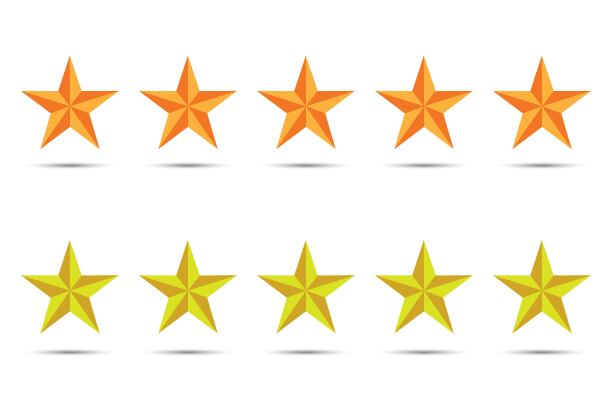 星星图标设置五个白色背景。黄色站点的星级评级。向量EPS10图片下载