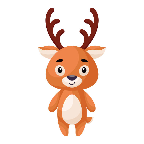 可爱的小鹿在白色的背景。卡通动物角色的孩子卡片，婴儿送礼会，海报，生日邀请，衣服。明亮的颜色，幼稚的矢量插图在卡通风格。图片下载