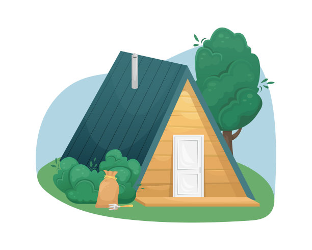 舒适的乡村三角形房子与木材图片下载