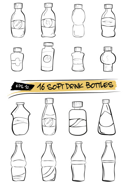 手绘素描十六个饮料瓶图片下载