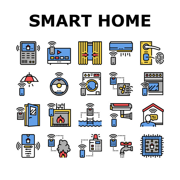 智能家居设备收集图标设置矢量图片下载