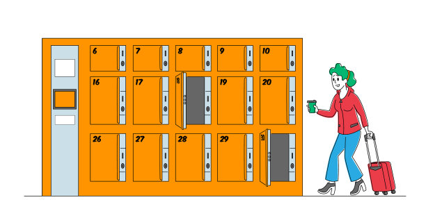 女性角色带着行李箱和咖啡图片下载