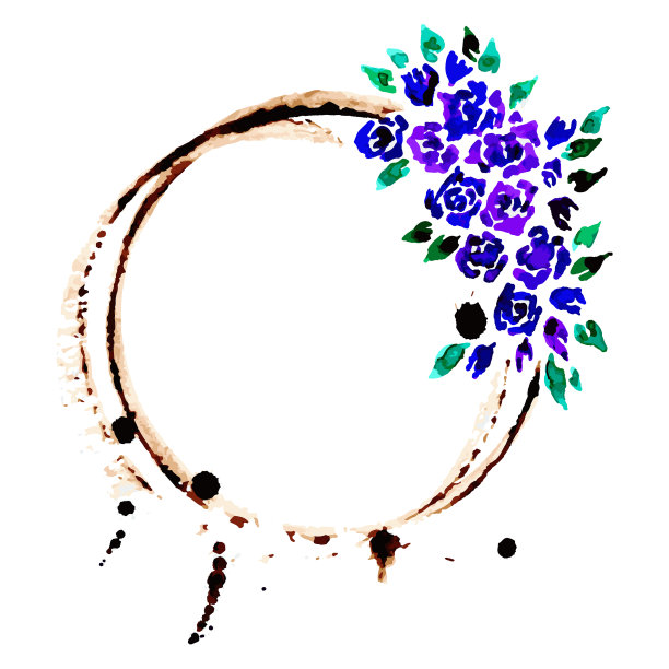 咖啡色的咖啡或茶的形状环上有紫色的水滴图片下载