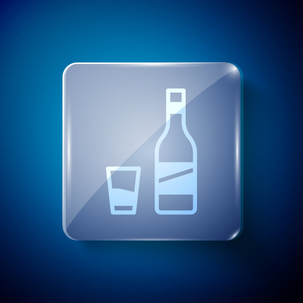 白瓶伏特加与玻璃图标隔离图片下载