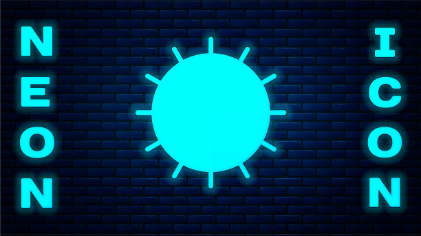 霓虹灯图标孤立在砖墙上图片下载