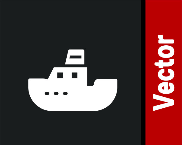 白色玩具船图标孤立在黑色背景图片下载