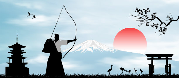 日本射手在富士山的背景图片下载