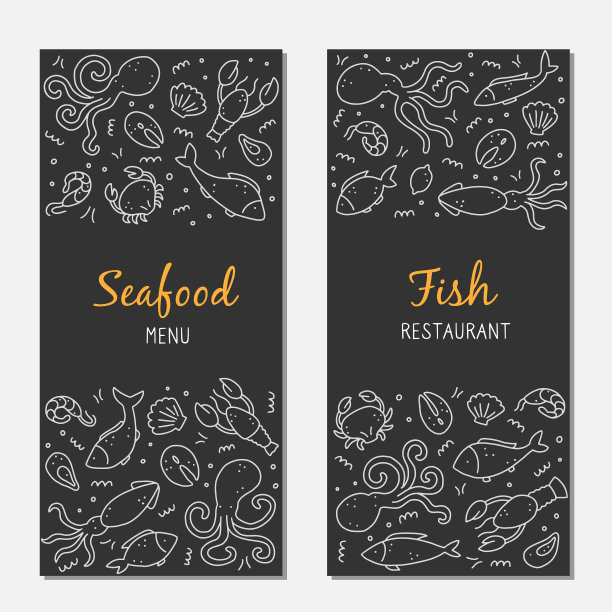 手绘集海鲜元素涂鸦风格图片下载