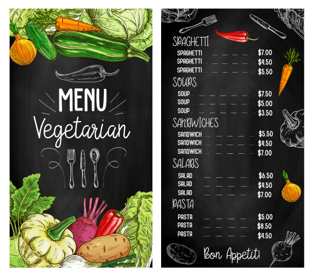 蔬菜沙拉黑板素描菜单素食图片下载