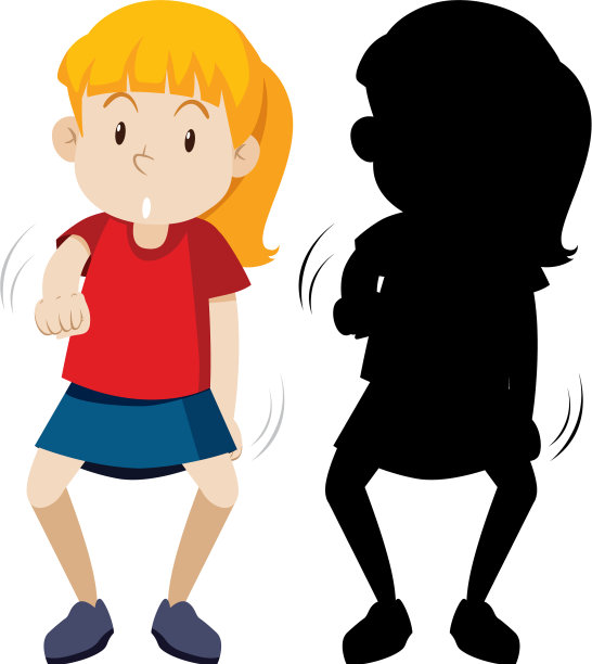 女孩在舞蹈位置的颜色和剪影图片下载