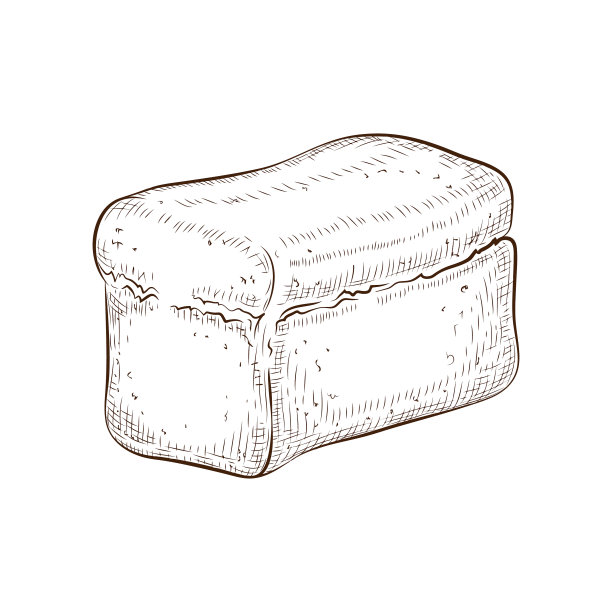 方形面包孤立在白色手绘图片下载