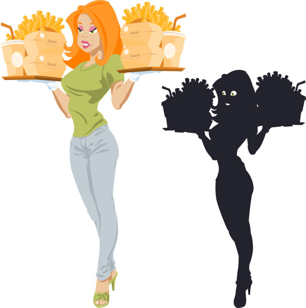 带着托盘快餐的漂亮女孩有趣的人图片下载