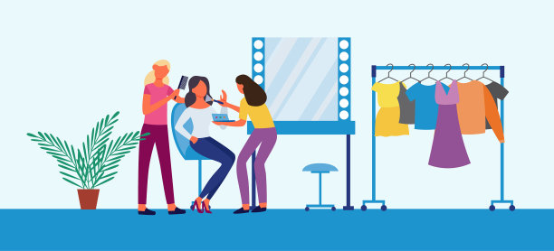 时装秀后台，有面部识别师和模特图片下载