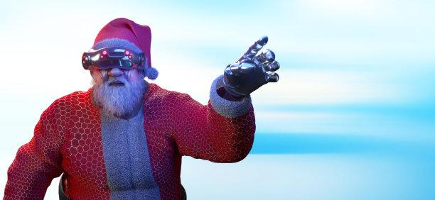 圣诞老人戴着滑稽的眼镜在赛博朋克风格的3d渲染图片下载