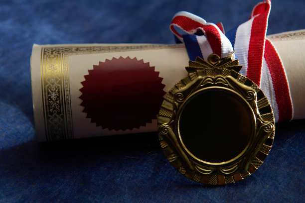 蓝底红丝带金奖状图片下载