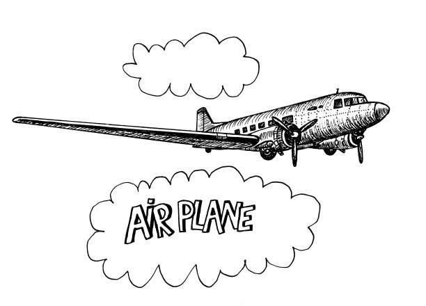 大螺旋桨飞机绘制在白色的背景图片下载