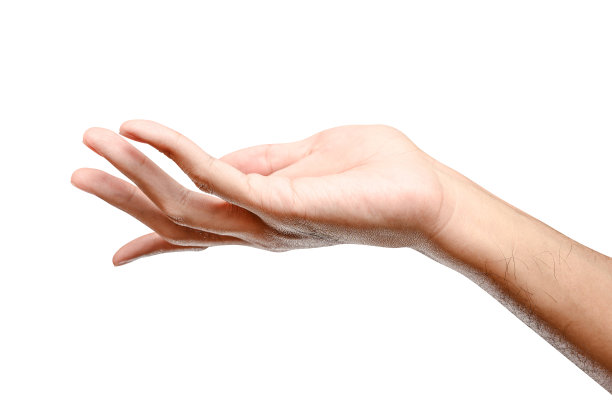 男性白种人伸手准备帮助或接受。手势孤立在白色背景。图片下载