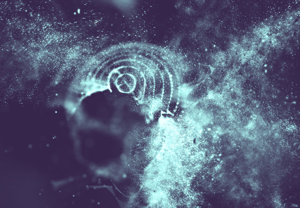 抽象蓝色3d照明扭曲网格球。霓虹灯。未来技术HUD元素。优雅抽象的破坏球体。大数据可视化。蓝色背景图片下载