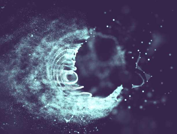 抽象蓝色3d照明扭曲网格球。霓虹灯。未来技术HUD元素。优雅抽象的破坏球体。大数据可视化。蓝色背景图片下载