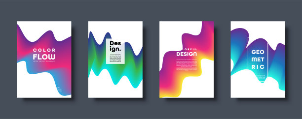 抽象新潮的几何背景与液体梯度。彩色的蓝、红、黄、绿动态曲线波。现代运动横幅设置。矢量图图片下载