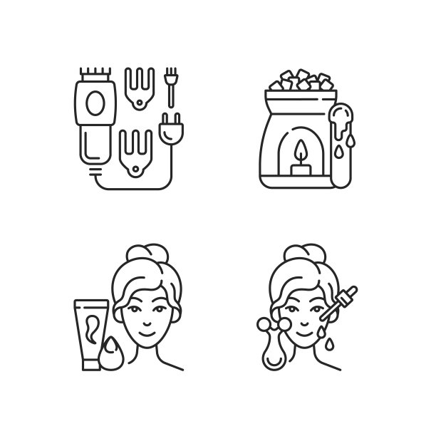 美容护理用具线性图标集图片下载