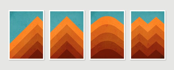 山墙艺术集。矢量地球色调的风景背景设置与月亮和太阳。抽象艺术设计墙框版画，海报，封面，家居装饰，帆布版画，墙纸。图片下载