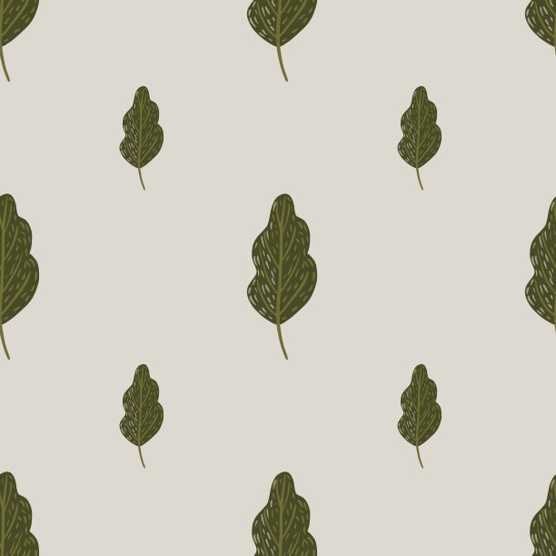 森林树木橡木无缝图案与手绘绿叶元素。亮粉红色背景。图片下载