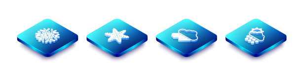 设置等距线雪花，云与雨，雪和太阳的图标。向量图片下载