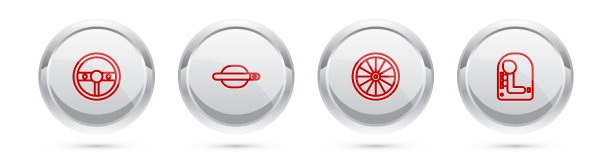 方向盘，车门把手，换挡装置。银圈按钮。向量图片下载