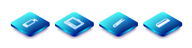 设置等距线霜化妆管，化妆粉与镜子，眉毛镊子和梳子图标。向量图片下载