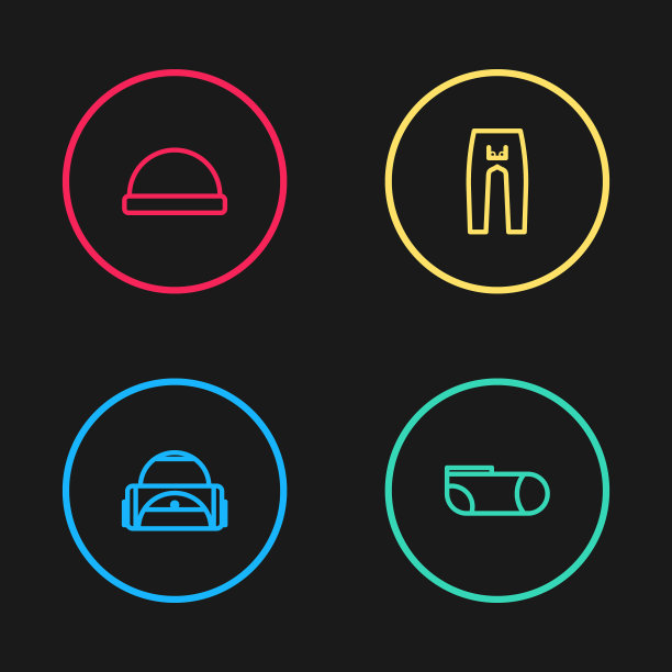 套装线运动包，袜子，裤子和无檐帽图标。向量图片下载