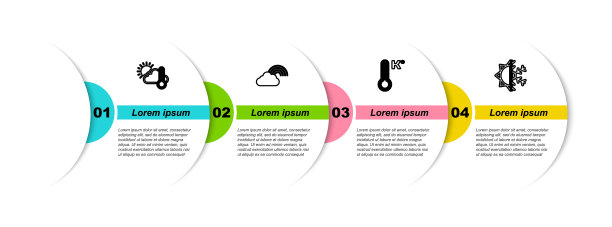 设线温度计与云、太阳、彩虹同，气象温度计与太阳雪花。业务信息模板。向量图片下载