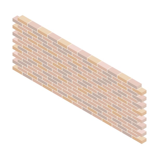 向量插图米黄色和白色砖墙与水泥砂浆隔离在白色背景。色彩鲜艳的砖墙。巴伐利亚的砖石。卡通等距砖墙图标的网站，信息图和游戏图片下载