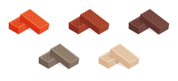 卡通矢量平面插图套砖。现实的矢量彩色砖图标孤立在白色。3D等距矢量砖图标的标志模板，信息图和设计游戏。建设。图片下载