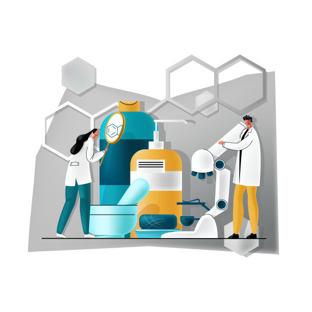 矢量插图与实验室助理，专家谁研究组成的化妆品。图片下载