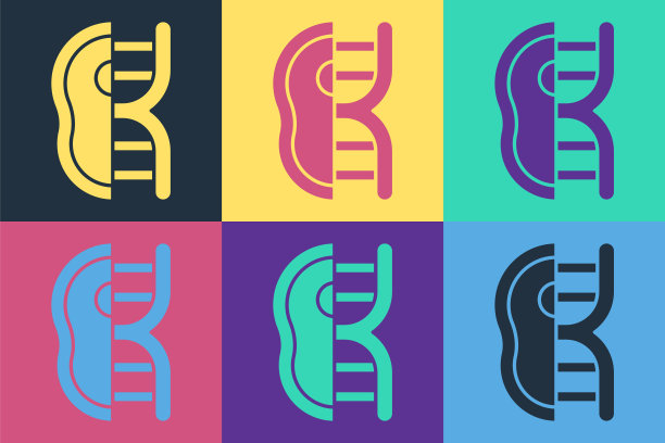 波普艺术在彩色背景上分离出转基因肉图标。注射器被注射到肉里。向量图片下载