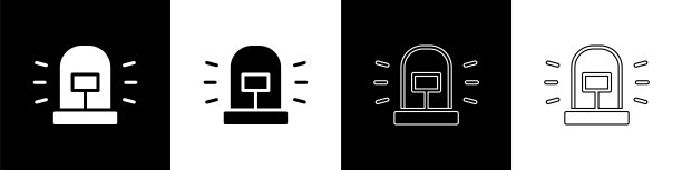 设置闪光警报器图标隔离在黑色和白色背景。紧急闪光警报。向量图片下载