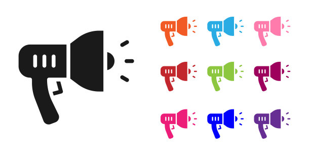 黑人警察扩音器图标孤立在白色背景。设置图标丰富多彩。向量图片下载