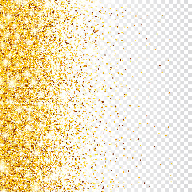 闪闪发光的金色在透明的矢量背景。闪亮的五彩纸屑与黄金碎片。圣诞或新年贺卡的灯光效果图片下载