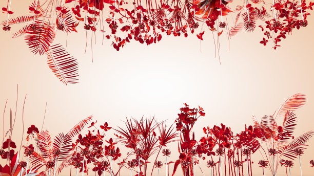 幻想装饰背景与植物和花卉，3D渲染图片下载