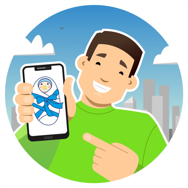 微笑的家伙拿着手机展示手机屏幕图片下载