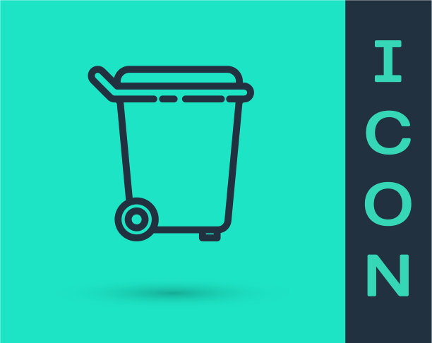 黑线垃圾桶图标隔离在绿色图片下载