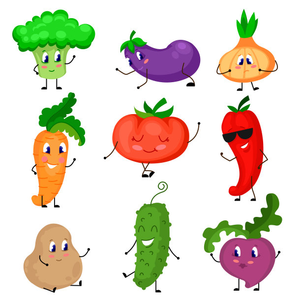 卡通颜色可爱的蔬菜图标集图片下载