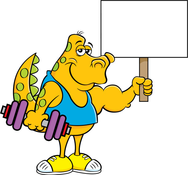 恐龙拿着一个哑铃和一个标志图片下载