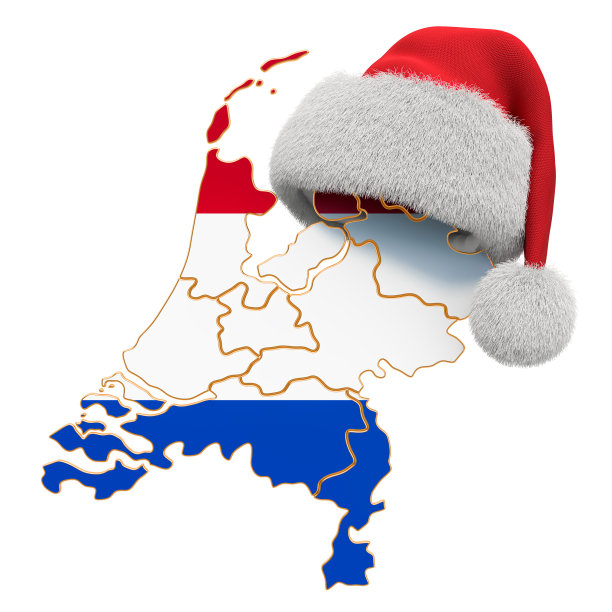 荷兰地图上有红色的圣诞老人帽。新年和圣诞节的概念，3D渲染孤立的白色背景图片下载