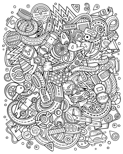 卡通涂鸦，有趣的素描汽车图片下载