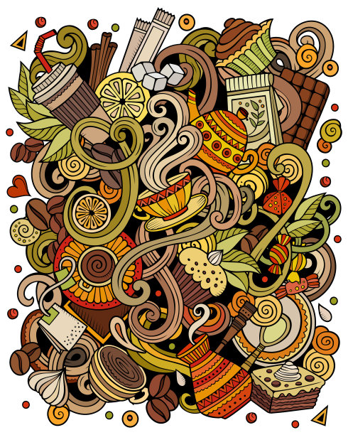 咖啡馆有趣的手绘涂鸦图片下载